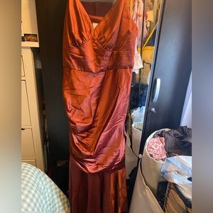 David’s bridal 	
ASYMMETRICAL STRETCH CHARMEUSE SHEATH DRESS,CINNAMON